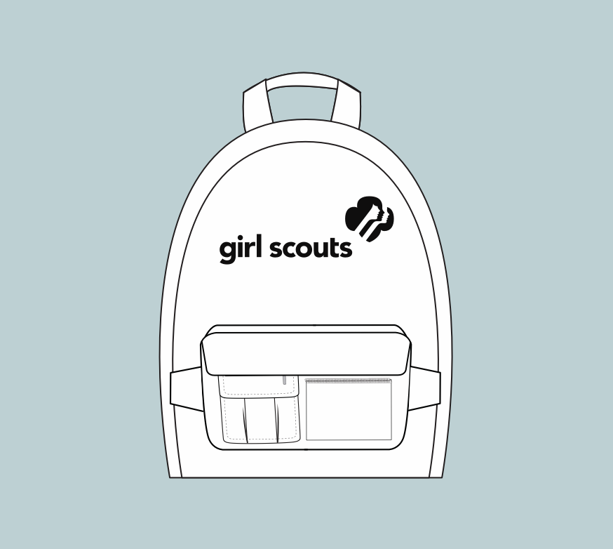 Digital drawing of a backpack with the girl scouts logo