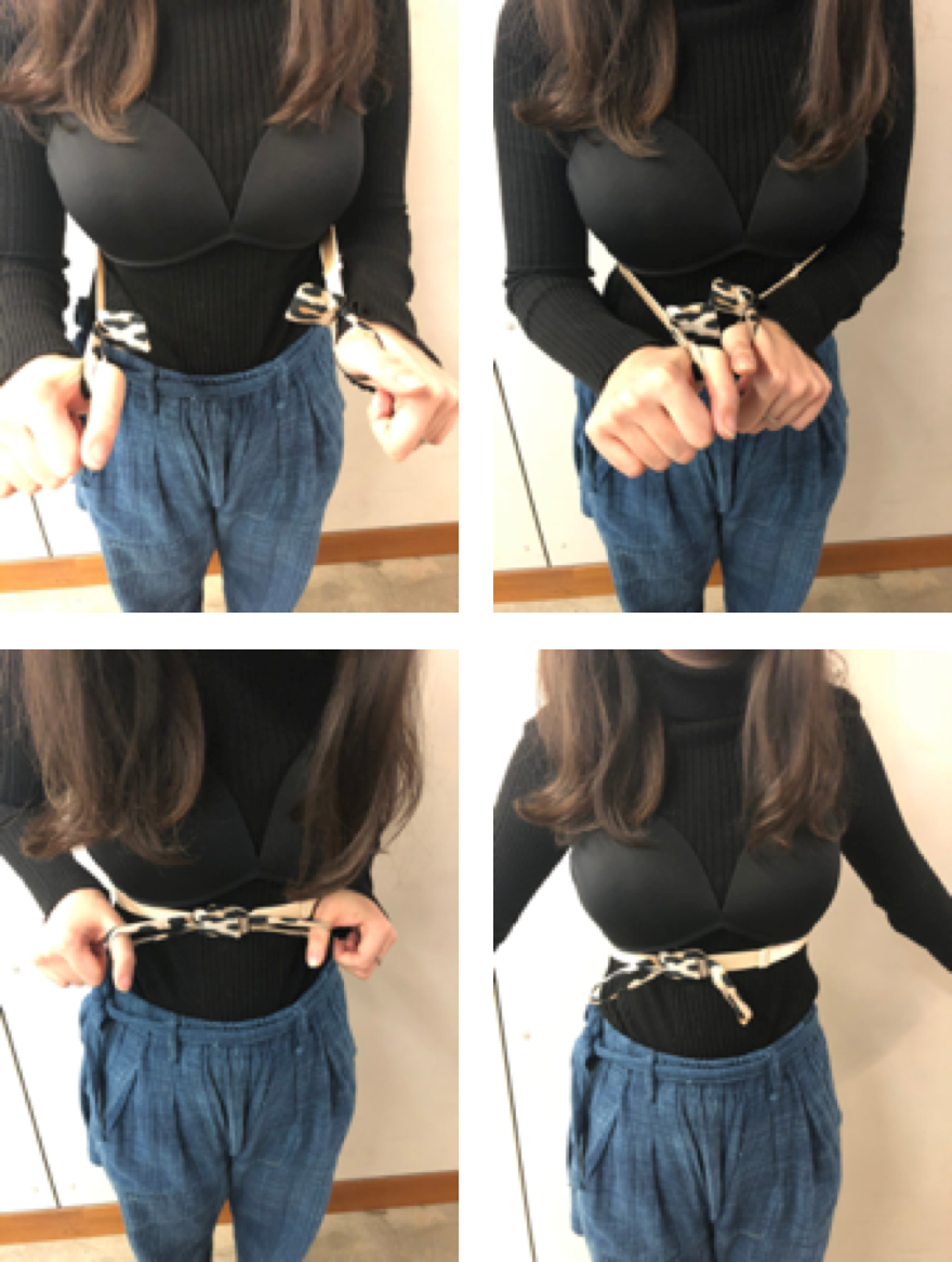 A photo series of a girl opening the bra with the help of her thumbs.