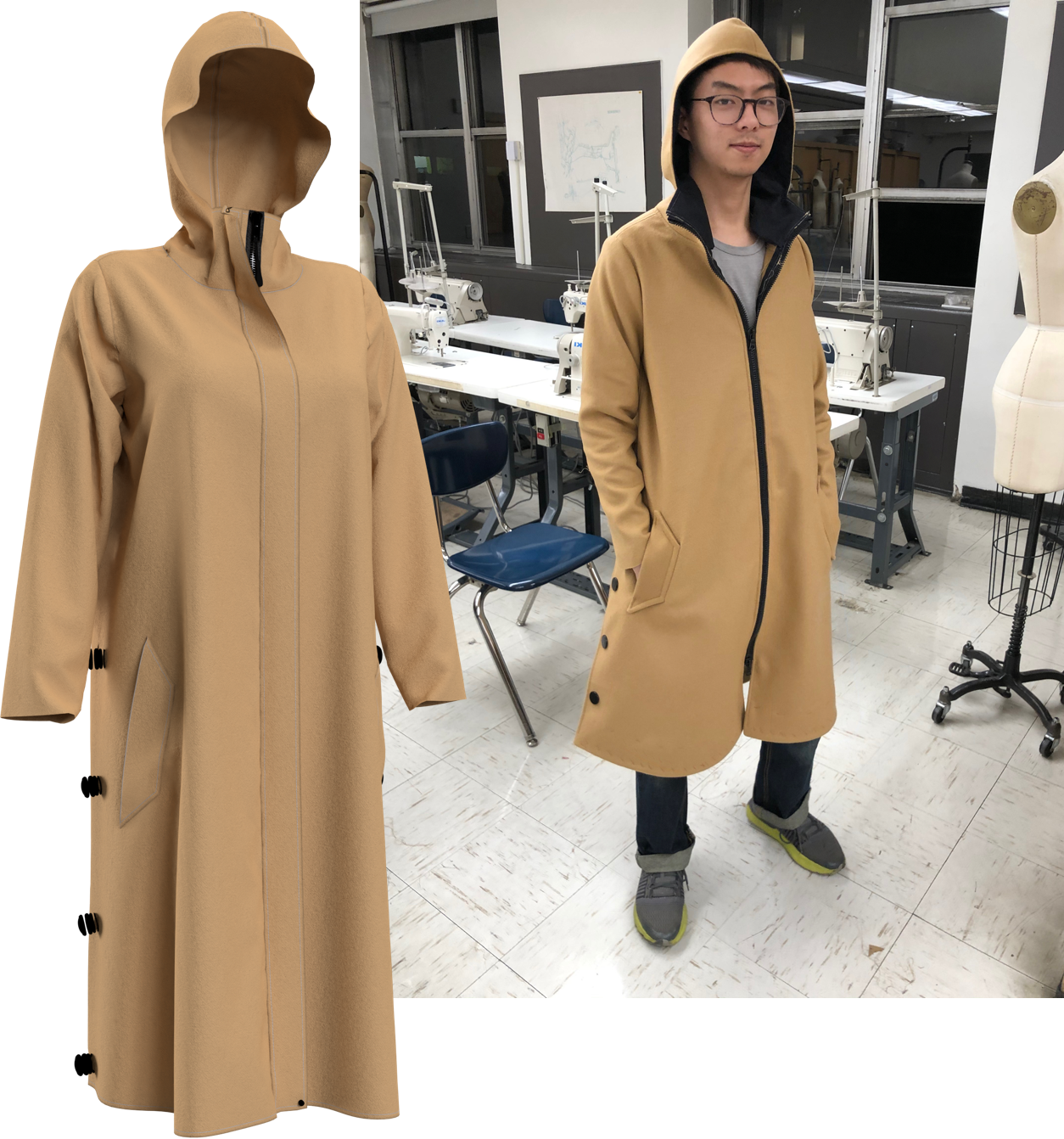 Final outcome of 3D virtual prototype and physical garment side by side.